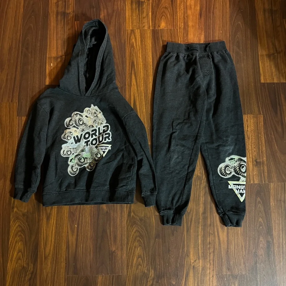 Kids Dark Gray 'World Tour' Monster Jam Hoodie & Jogger Matching Set